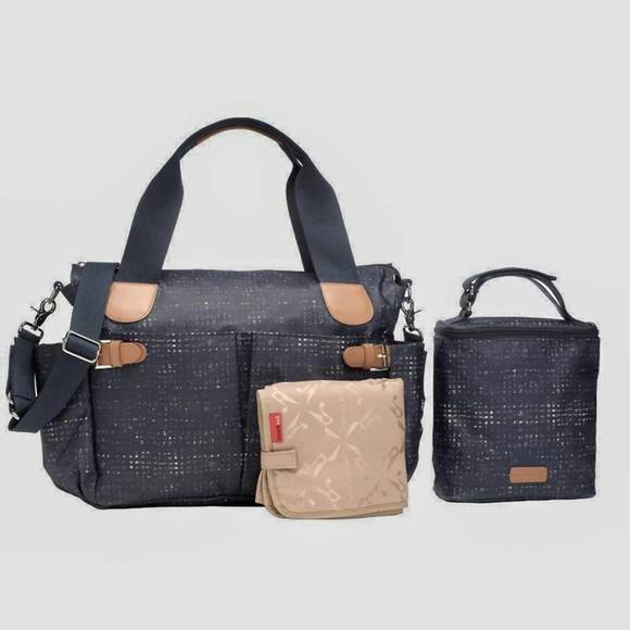 NEW STORKSAK women's kay diaper bag in crosshatch navy - Picture 2 of 2